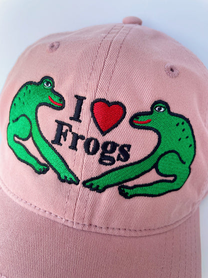 I Love Frogs Embroidered Dad Cap